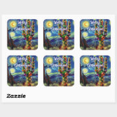 Kerstmis in de woestijn Zuidwest Saguaro Cactus Vierkante Sticker (Vel)