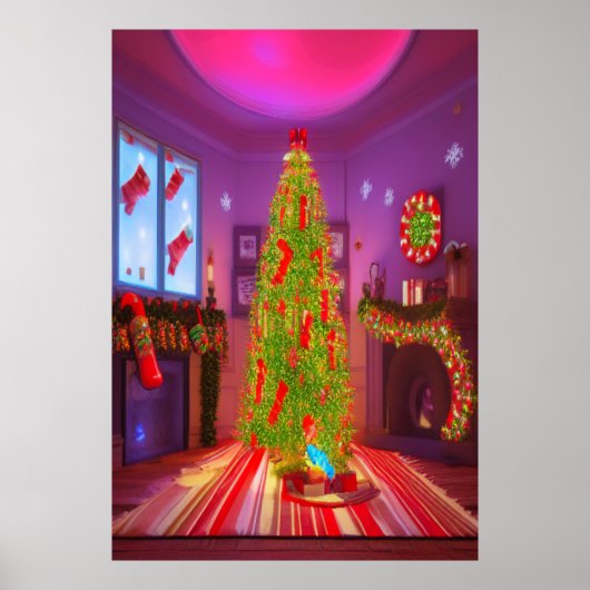 Kerstmis in de woonkamer | AI Art Poster (Voorkant)
