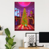 Kerstmis in de woonkamer | AI Art Poster (Thuiskantoor)
