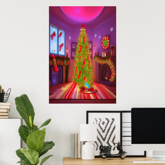 Kerstmis in de woonkamer | AI Art Poster (Thuiskantoor)