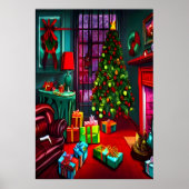 Kerstmis in de woonkamer | AI Art Poster (Voorkant)