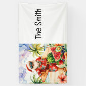 Kerstmis in de zomer in juli Kerstman op het stran Spandoek (Verticaal)