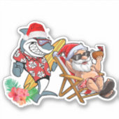 Kerstmis in de zomer Santa Shark Hawaiian Surfen Sticker (Voorkant)