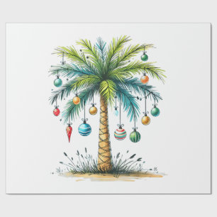 Kerstmis in december Tropische Kerstmis Strand Pal Cadeaupapier