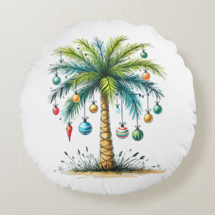 Kerstmis in december Tropische Kerstmis Strand Pal Rond Kussen