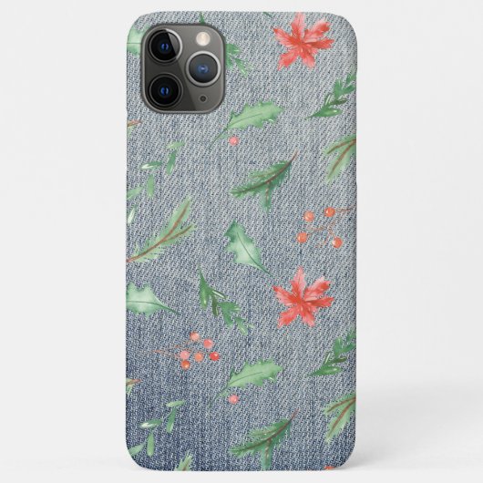*~* Kerstmis in Demin Holly Poinsettias Case-Mate iPhone Case (Achterkant)