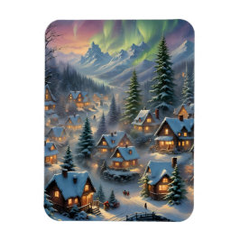 Kerstmis in een bergdorp, poollichten, magneet