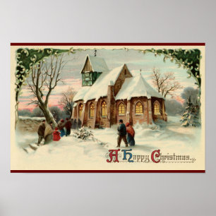 Kerstmis in een kerk in vroeger tijden, parochiane poster
