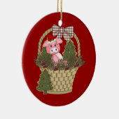 Kerstmis in een mandje keramisch ornament (Rechts)