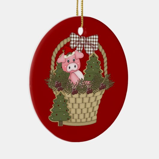 Kerstmis in een mandje keramisch ornament (Rechts)