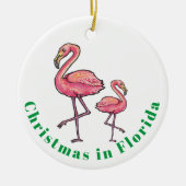Kerstmis in Florida Flamingo Keramisch Ornament (Voorkant)
