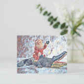 Kerstmis in Florida Santa Claus rijden Alligator Briefkaart (Staand voorkant)
