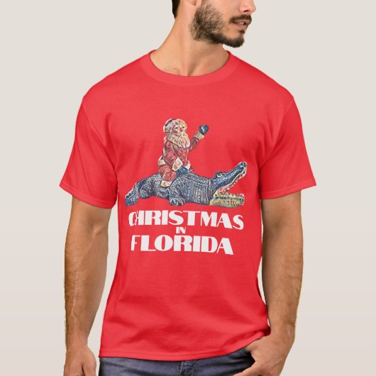 Kerstmis in Florida Santa Claus rijden Alligator T-shirt (Voorkant)