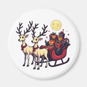 Kerstmis in Halloween Rendier Pompoen Cadeaus Magneet