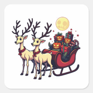 Kerstmis in Halloween Rendier Pompoen Cadeaus Vierkante Sticker