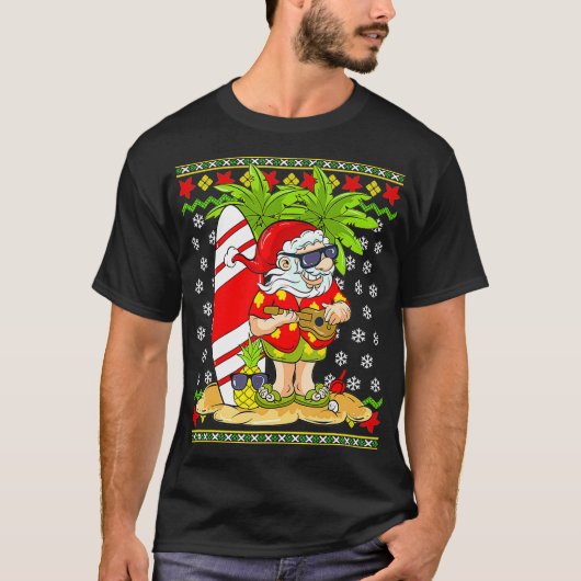 Kerstmis in Hawaiian in juli Mele Kalikimaka Santa T-shirt (Voorkant)