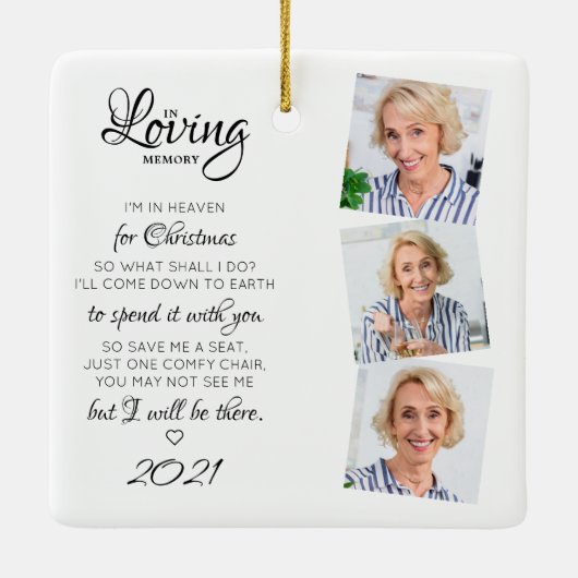 Kerstmis in hemelsnaam Geheugen 3 Foto Memorial Keramisch Ornament (Achterkant)