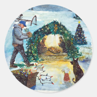 Kerstmis in het Boerderij Ronde Sticker