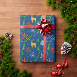 Kerstmis in het bos patroon op blauw cadeaupapier