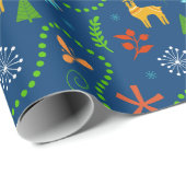 Kerstmis in het bos patroon op blauw cadeaupapier (Rol Hoek)