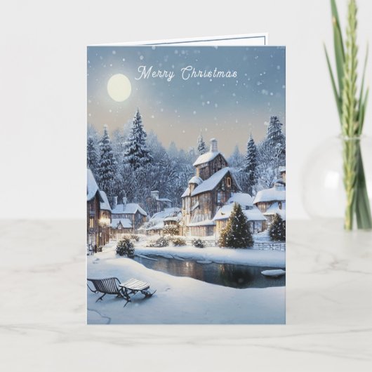 Kerstmis in het dorp in de winter kaart (Voorkant)