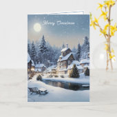 Kerstmis in het dorp in de winter kaart (Gele Bloem)