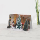 Kerstmis in het dorp Snowman Feestdagen Kaart (Voorkant)