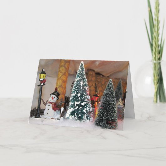 Kerstmis in het dorp Snowman Feestdagen Kaart (Voorkant)