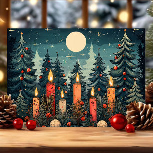 Kerstmis in het kaarsverlichte bos feestdagen kaart