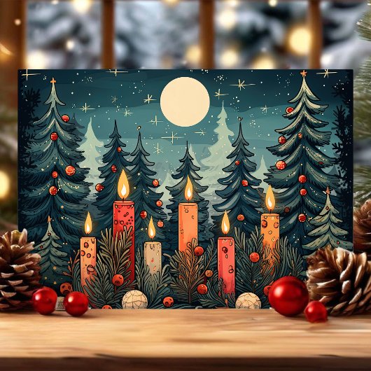 Kerstmis in het kaarsverlichte bos feestdagen kaart