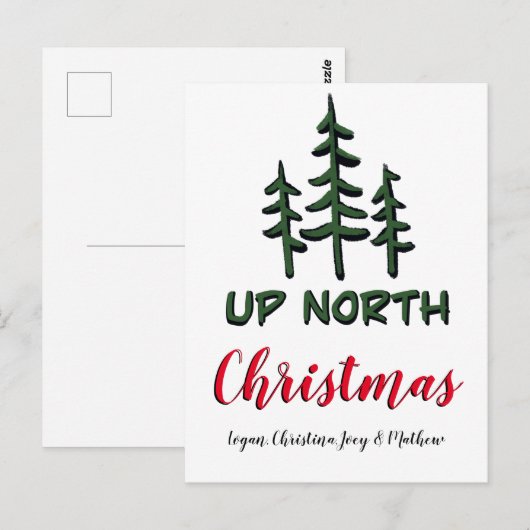 Kerstmis in het noorden, rustige groenblijvende bo briefkaart (Voorkant / Achterkant)