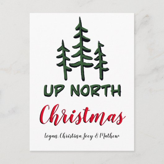 Kerstmis in het noorden, rustige groenblijvende bo briefkaart (Voorkant)