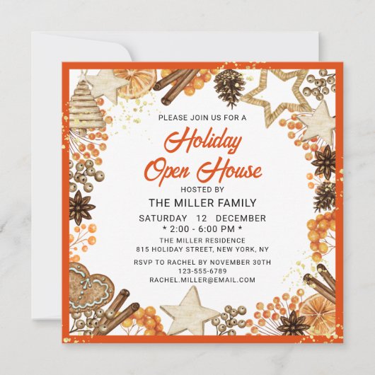 Kerstmis in het Open House Sinaasappel Citrus Kaart (Voorkant)