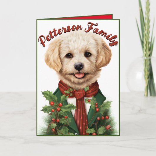 Kerstmis in het rood: Adorable puppy kaart (Voorkant)