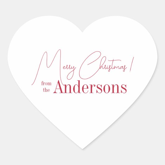 Kerstmis in het rood en wit van familienaam hart sticker (Voorkant)