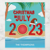 Kerstmis in juli 2023 Watermeloen Beach Wijn Etiket (Enkel label)