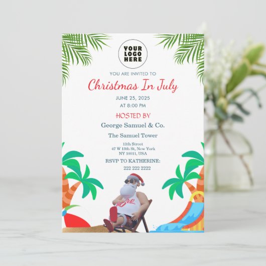 Kerstmis in juli | Aangepaste bedrijfsnaam & logo Kaart (Staand voorkant)