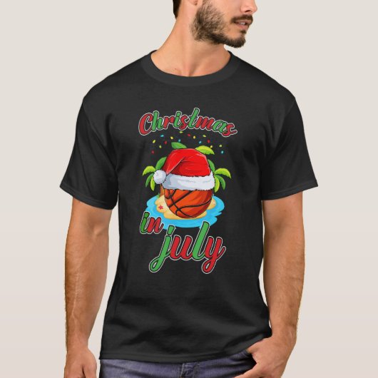Kerstmis in juli Basketbal Santa Hat Zomer deel T-shirt (Voorkant)