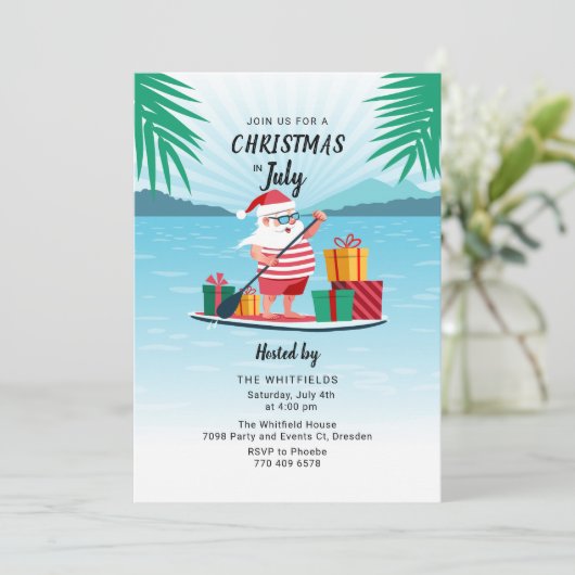 Kerstmis in juli BBQ Beach Party Kaart (Staand voorkant)