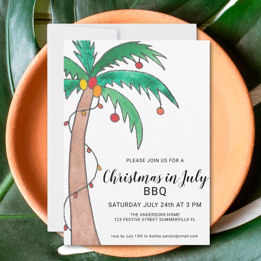 Kerstmis in juli BBQ Palm Tree-uitnodiging Kaart