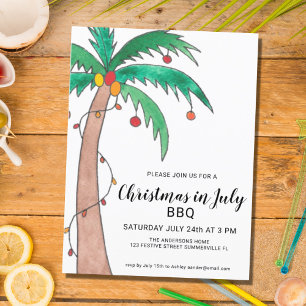 Kerstmis In Juli BBQ Palm Uitnodigingskaart Uitnodiging Briefkaart
