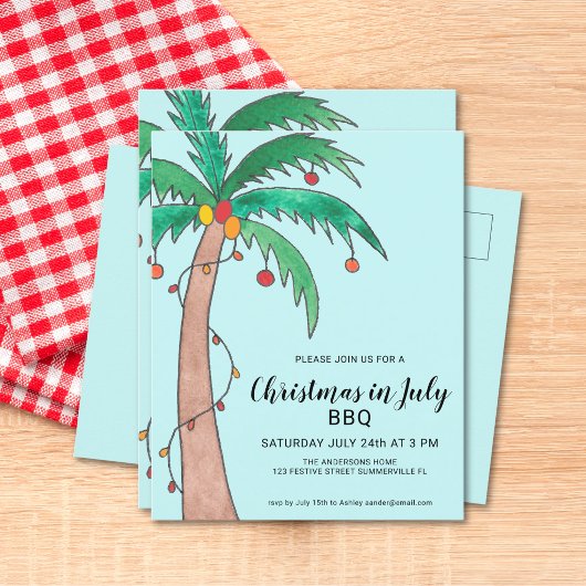 Kerstmis in juli BBQ Palmboom Uitnodiging Briefkaart