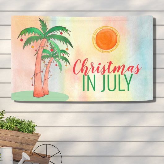 Kerstmis in juli BBQ Party Palm Trees Banner