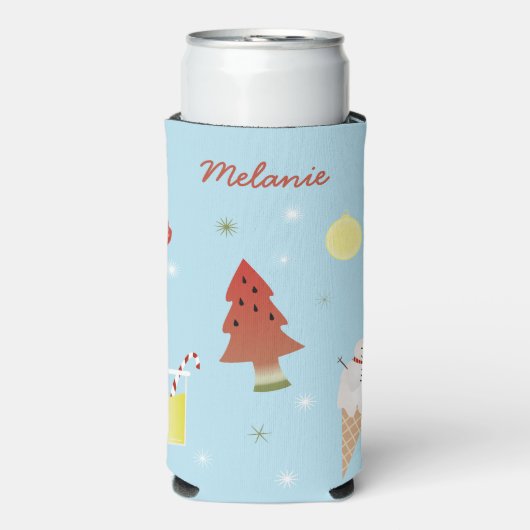 Kerstmis in juli BBQ Zomerfeest Gepersonaliseerd Seltzer Blikjeskoeler (Seltzer Voorkant)