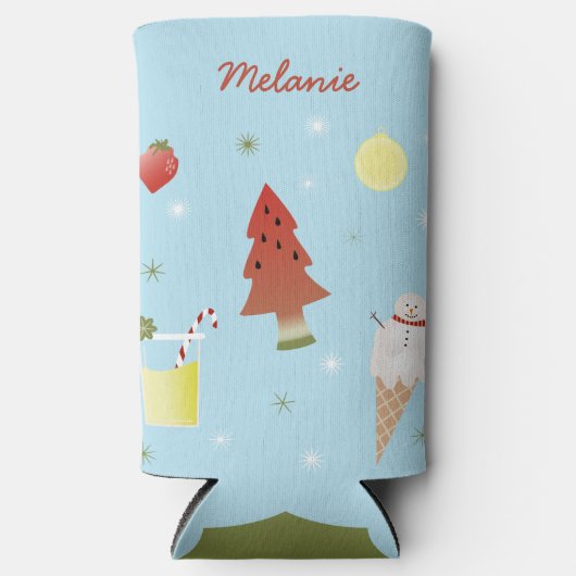 Kerstmis in juli BBQ Zomerfeest Gepersonaliseerd Seltzer Blikjeskoeler (Voorkant)