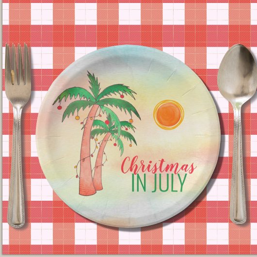 Kerstmis in juli Bord BBQ Party Palm Trees Paper