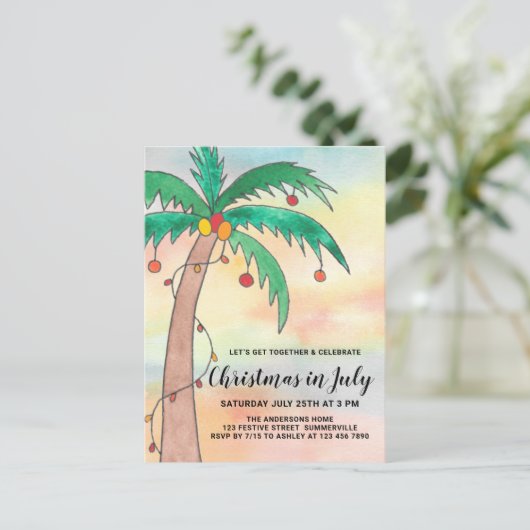 Kerstmis in juli Briefkaart uitnodiging (Staand voorkant)