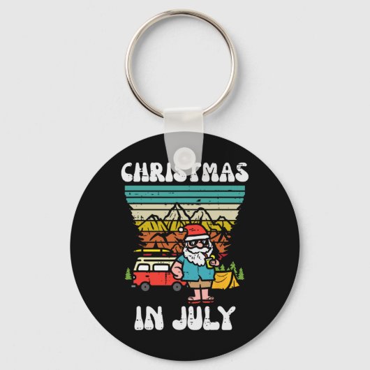 Kerstmis In Juli Camper Van Kerstman Retro Kerstma Sleutelhanger (Voorkant)
