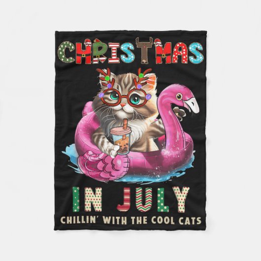 Kerstmis in juli Chillin Cats Flamingo Float Meow Fleece Deken (Voorkant)