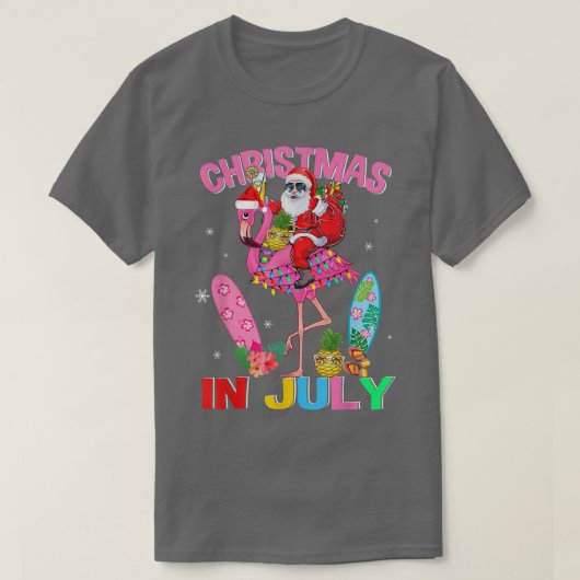 Kerstmis in juli Cocktails Flamingo Santa T-shirt (Design voorkant)